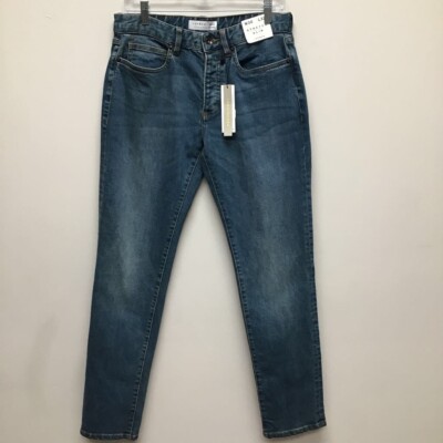 Topman Womens Stretch Slim Jeans Blue Whiskered Button Fly Denim 5 Pocket 30 New