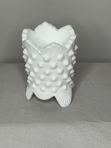 Vintage Fenton Hobnail White Milk Glass 3 Footed Toothpick Holder