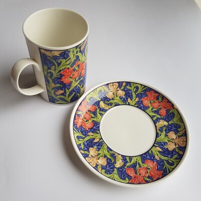 Dunoon Iris Blumen William Morris Design Keramik Kaffee Tee Becher Untertasse Platz