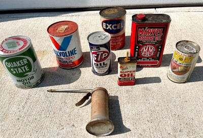 #ad Vintage Oil Tins STP Valvoline Quaker State EXCEL Marvel Mystery Oil Squirter $89.95