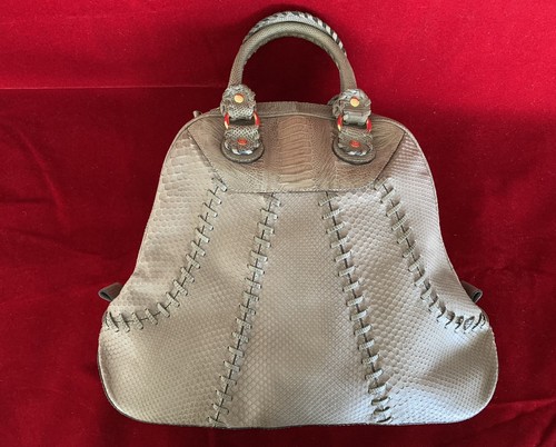 Roberto Cavalli Beige Python Leather Large Handbag With Gold Detail Retail $7.5K - Picture 2 of 6