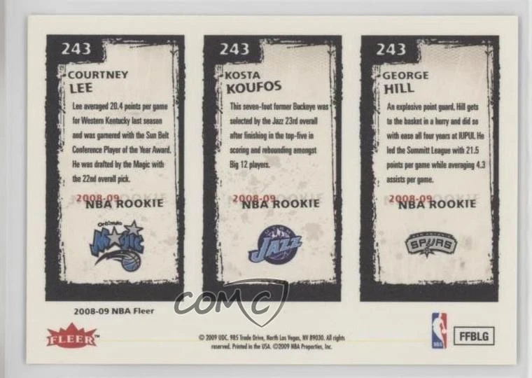 2008-09 Fleer Courtney Lee Kosta Koufos George Hill #243 Rookie RC - Image 2 of 2