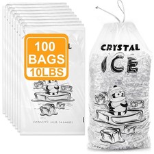 100 Pack Ice Bags with Drawstring, 10 lb Heavy-Duty Plastic Ice Bag for Ice M...