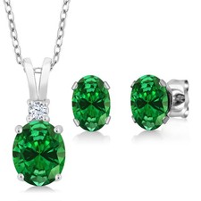 4.63 Cttw Simulated Emerald Pendant and Earrings Jewelry Set For Women 925