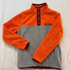 Lands End Kids Fleece Snap Neck Pullover Orange Gray Size L 10-12