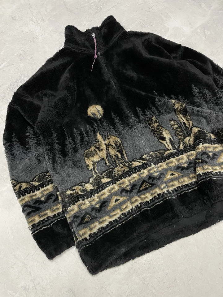 Wolves All Over Print Forest Fleece Zip Up Jacket Made In USA - Image 3 of 4