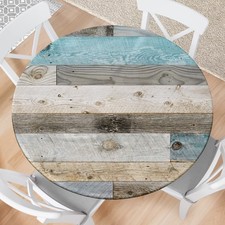Farmhouse Round Fitted Tablecloth with Elastic Edge Wood Texture Outdoor Tabl...