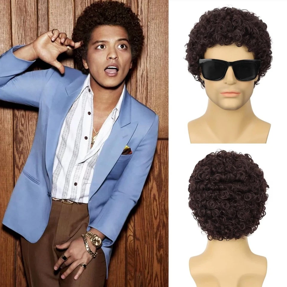 Synthetic Men's Curly Afro Wigs Short Curly Wig for Rocker Wig Halloween - Image 3 of 4