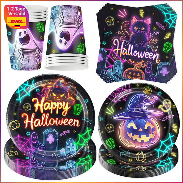 Halloween Partygeschirr Set 50 StüCk Neon Glow Geschirr FüR Feste-image