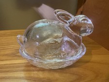 Vintage Pressed Glass Bunny Rabbit Dish Cover...