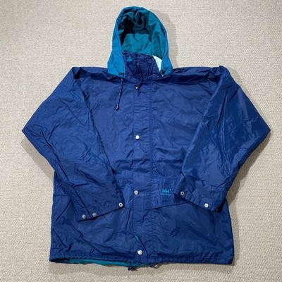 Vintage Helly Hansen Jacke Herren XL dunkelblau Festival Shell Regen Anorak Kapuze