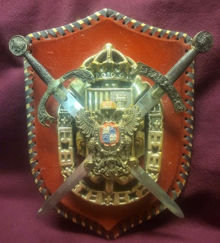 Mid-century Medieval Coat of Arms Sword Knight Plaque Crest Wall Hanging 9 3/4"