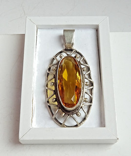 Anhänger 800 Silber Madagaskar Citrin Optik Designer Vintage 1970er XXL