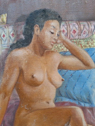 Peinture Ancienne Scène De Genre Femme Tableau Signé - Photo 7 sur 11