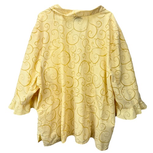 Maggie Barnes Butter Yellow Scroll Flare Ruffle Sleeve Button Up Blouse Size 4X - Picture 7 of 12