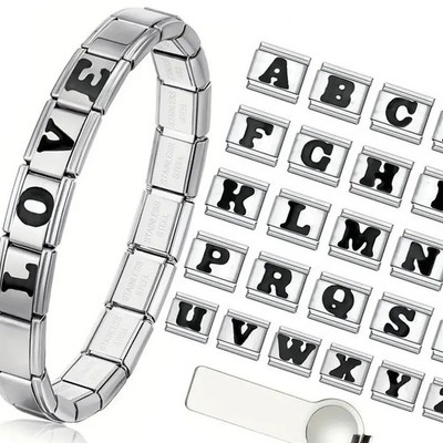 Custom Letter Initial Stainless Steel Silver Italy Charm Bracelet Adjustable