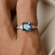 925 Sterling Silver Blue Topaz Gemstone Dainty Women Ring Duty Free