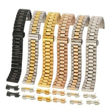Metal Band Link Bracelet Watch Strap 12mm-22mm Flat Curved Ends Stainless Steel