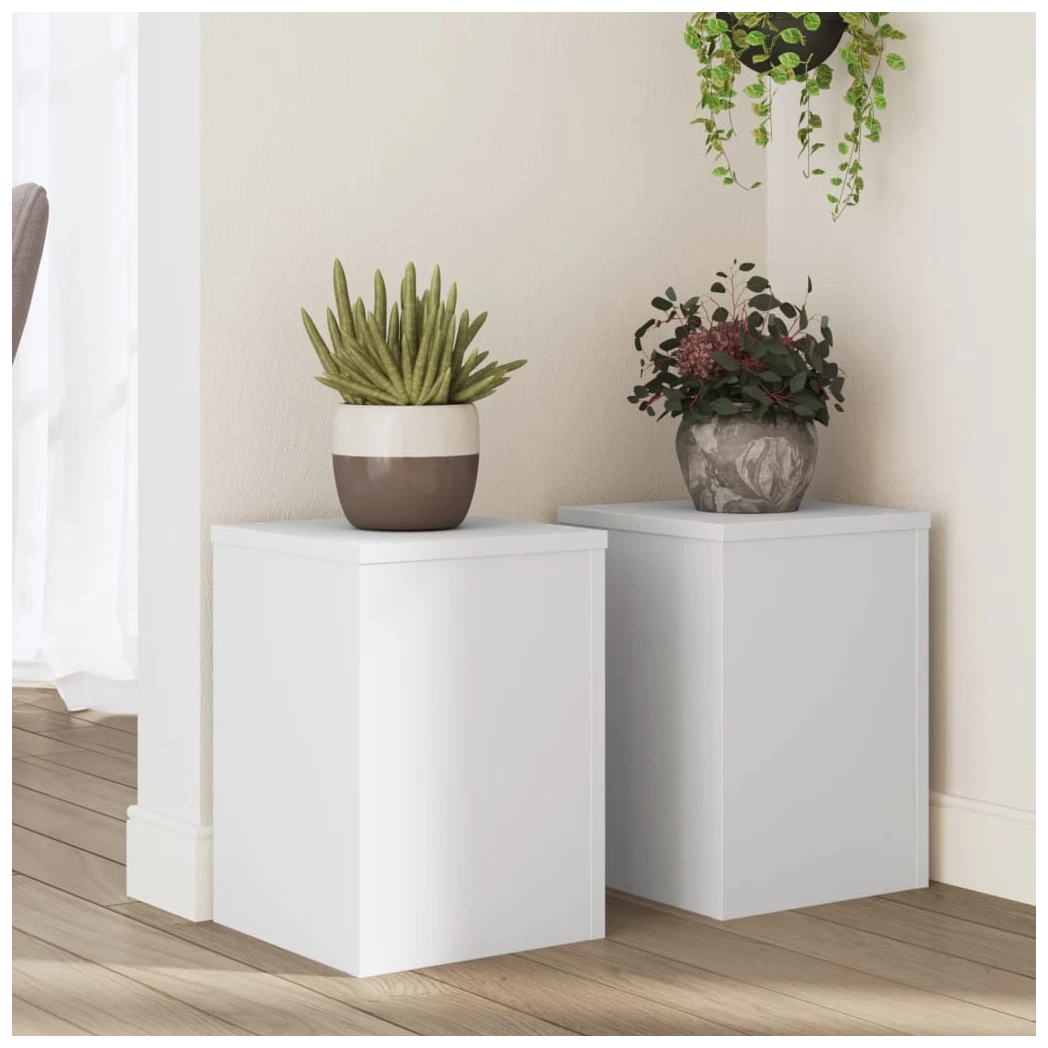 Plant Stand Set of 2 White Mini Engineered Wood 25x25x35cm Tiered Indoor Outdoor