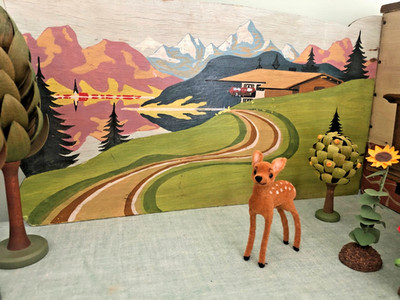 RARE Vintage 1950 Dora Kuhn Bavarian Curved Scene Dollhouse Roombox 1:12