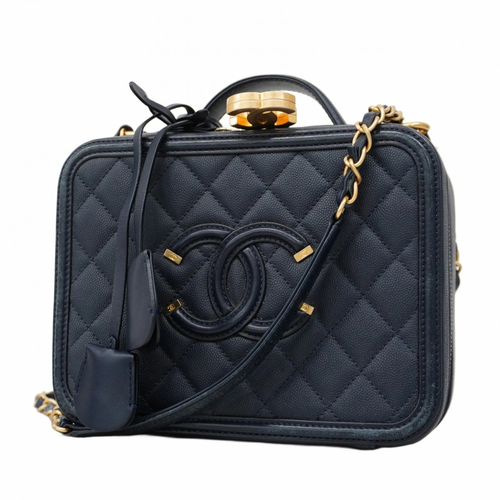 Chanel Shoulder Bag Filigree CaviarSkinLeather Navy Women's GZl1azs3