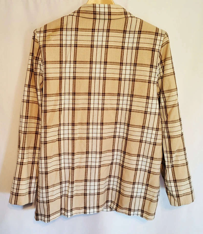 Винтажный Y2K женщин большого размера клетку блейзер бежевый размер L одиночная кнопка моды жук - Изображение 2 из 4