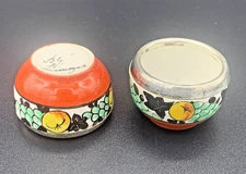 Antique PAIR French Limoges Porcelain Silver Plated Collar Salt Pepper Cellars