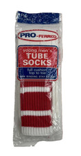 VTG Tube Socks Pro-Ferred 80s Acrylic 20" 8-11 men's Cushion NWT White Red 90's.