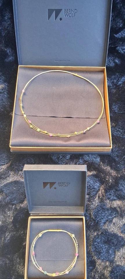 Bernd Wolf Schmuck Set Kette & Armband Neu OVP goldplattiert mit Rubinen