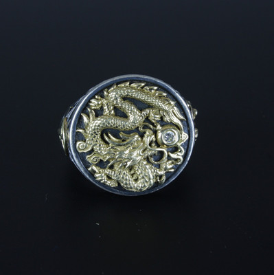 Galatea Diamond 14K Gold & Sterling Silver ''The Dragon'' Mens Ring Sz 10 Capitan