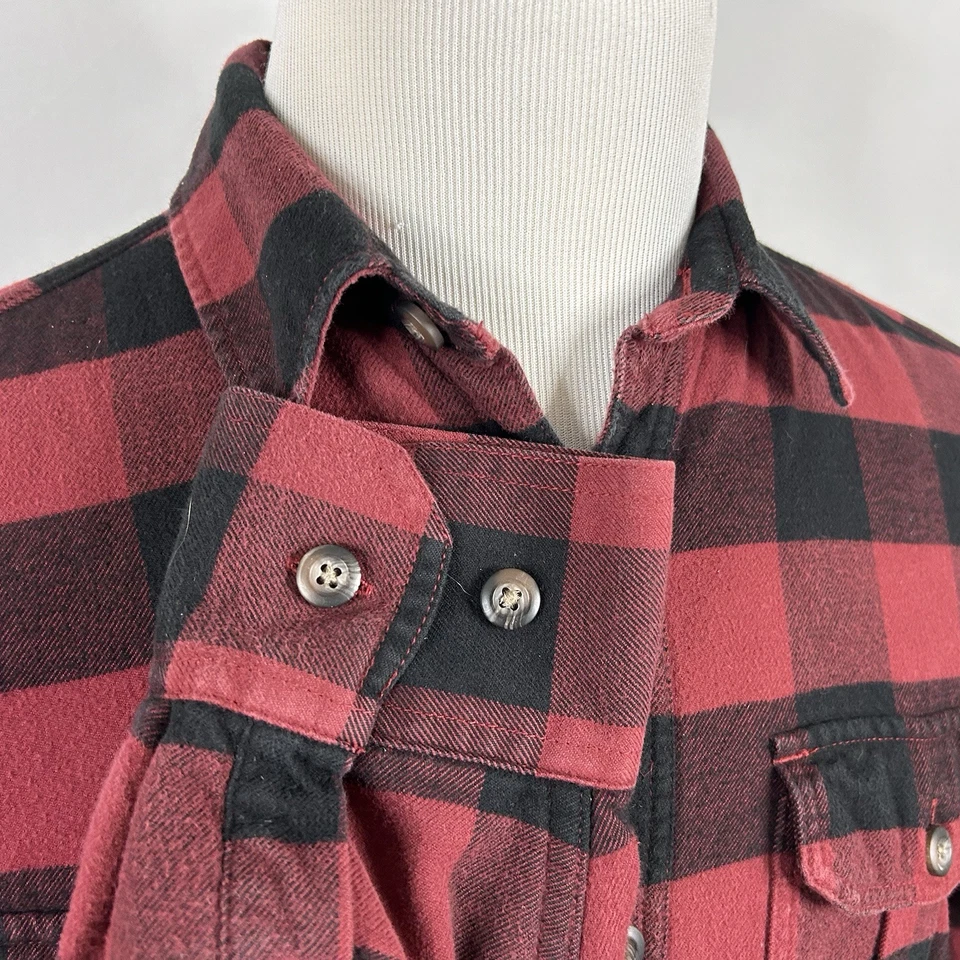 Eddie Bauer Small Fleece Lined Flannel Shirt Buffalo Plaid Red Black Cotton - Image 4 of 4