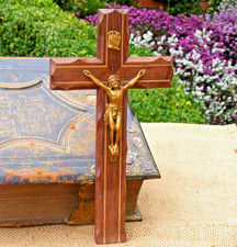 Wooden Wall Cross Crucifix FRENCH Antique Vintage 30cm