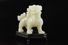 R1025: Chinese Stone jade/jewels Lion STATUE sculpture Ornament Figurines w/tray