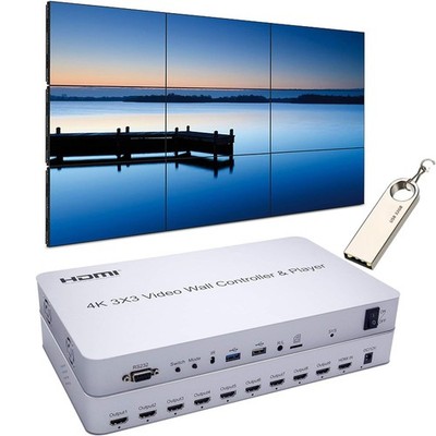 4K 3x3 Video Wall Controller USB SD HDMI 1.4 Player HDCP1.4 Compliant 1x2 1x3...