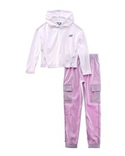 New Balance 2Pc Rib Hoodie Woven Pant Set White S 7/8
