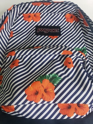 Jansport Backpack Tropical Flowers Bag Black White Stripes  display picture 3