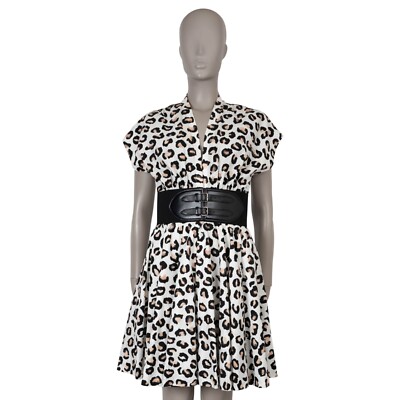 71439 auth ALAIA white cotton 2022 LEOPARD BELTED POPLIN MINI Dress 40 M