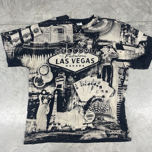 Las Vegas AOP Y2K Streetwear Shirt Black White 2XL Vintage All Over Print