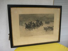 Großer Stich Unheimliche Begegnung/Schlitten/Pferde/Jagd A. Kowalski a. Sammlung