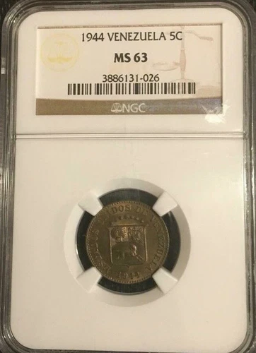 1944 Venezuela 5 Centimos Coin NGC MS 63