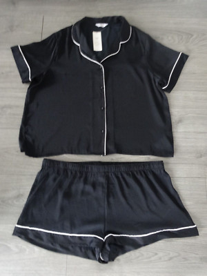NEU MIT ETIKETT - M&S MARKS & SPENCER SCHWARZ GEMISCHTES PYJAMA-SET MIT SHORTS GRÖSSE UK 20
