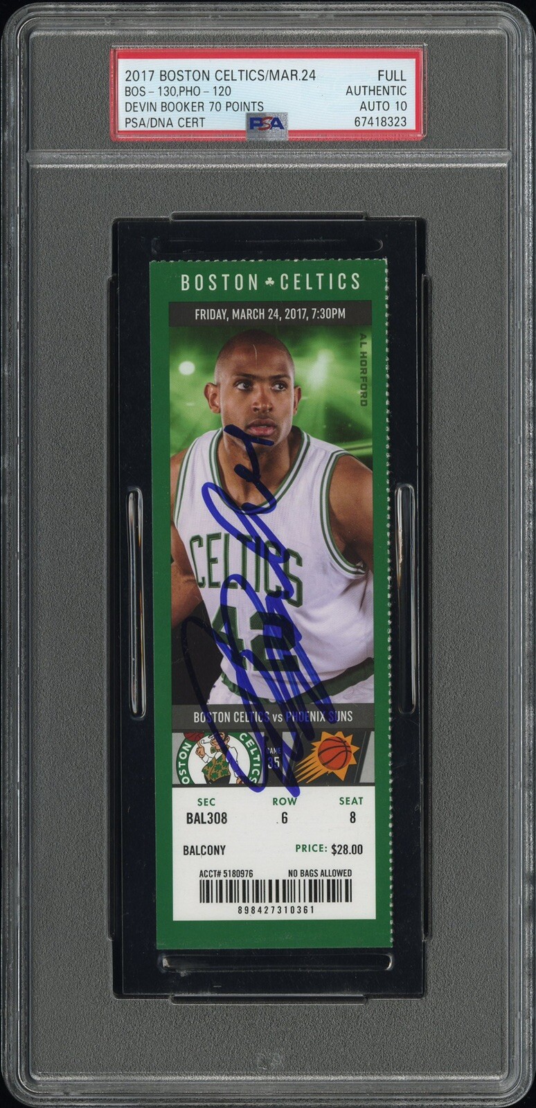 Devin Booker Autographed Signed Phoenix Suns 70 Point Game Full Ticket Stub PSA 10 AUTO 3/24/2017 SUNS 