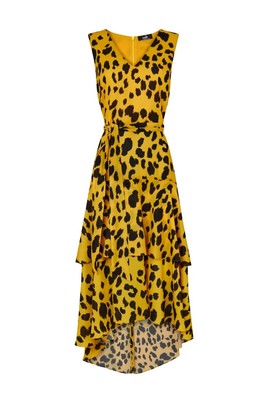 yellow leopard print midi dress