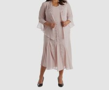 R M Richards Women's Pink Beaded V-Neck Dress and Jacket Plus Size 14W