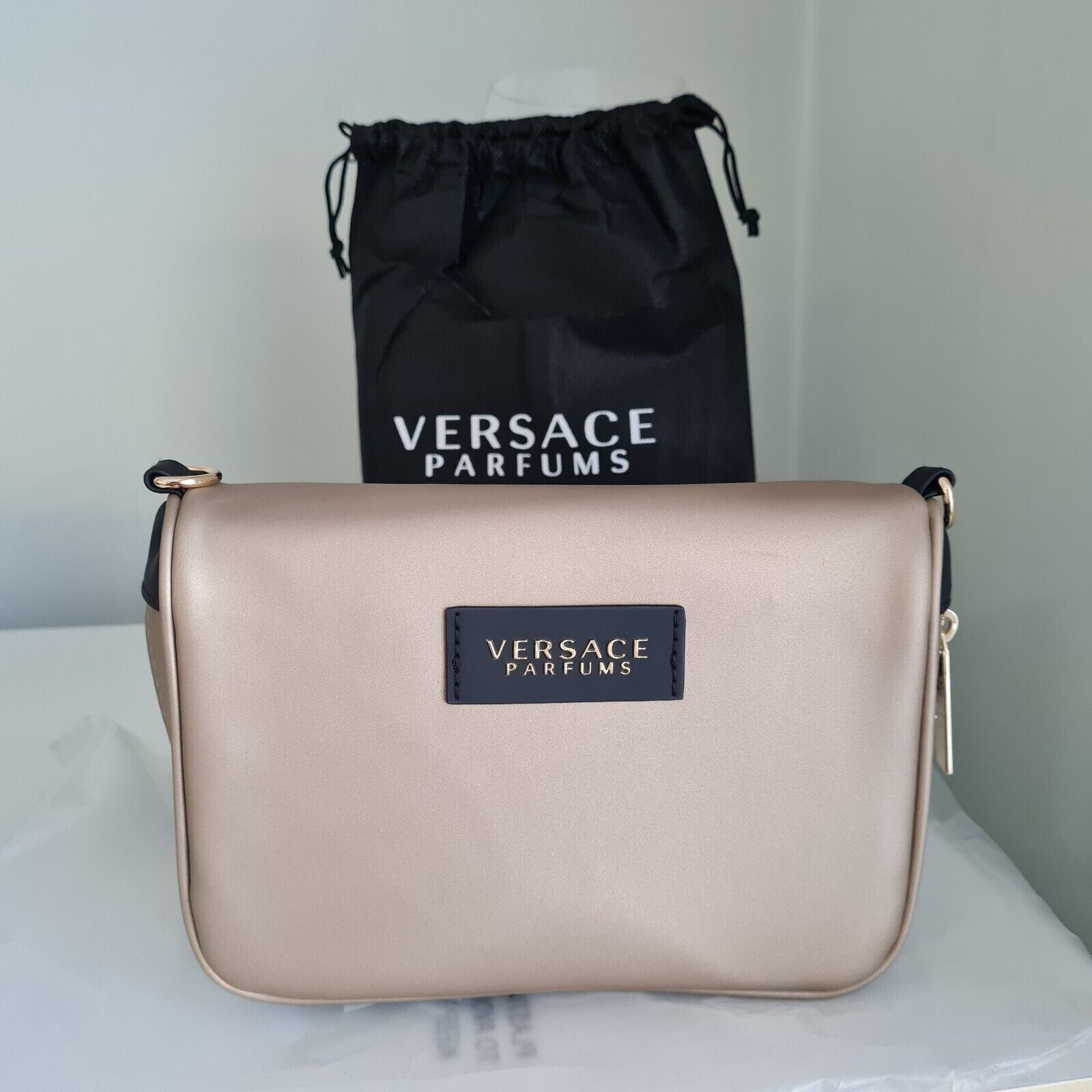 Versace Parfums Clutch Shoulder Crossbody Handbag Purse Matte Gold