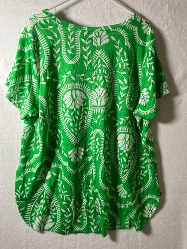 Joie 100% Linen Floral Top Kelly Green Plus Size 2X Tropical Summer Beach V-Neck - Picture 5 of 8