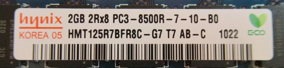 Hynix HMT125R7BFR8C-G7 2GB PC3-8500 DDR3-1066MHz ECC CL7 240P DIMM Memory - Image 3 of 3