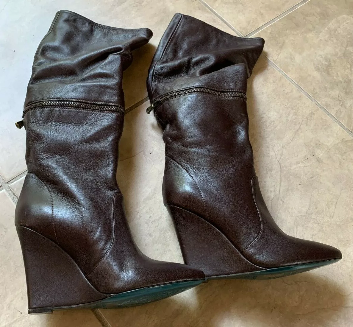 Patrizia Pepe Brown Wedge Heel Pointed Toe Boots Women s Euro 36 US 6 NEW No Box
