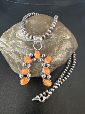 Native Navajo Sterling Silver Spiny Oyster Naja Pendant 20'' Necklace 15758
