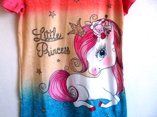 Girls Unicorn Graphic Short Sleeve Dress Gradient Hues Sz 4-5 Years NWOT